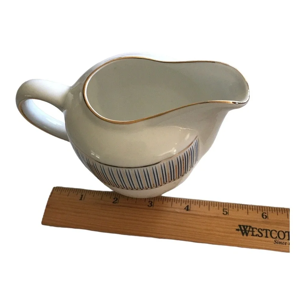 Grace's Teaware Porcelain Cream & Sugar Set Tea Serving‎ White Blue Gold Stripes